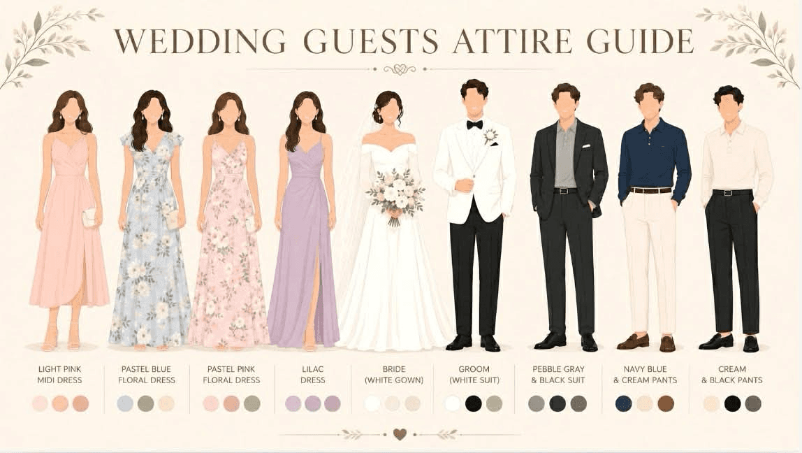 Guest attire palette and inspiration for the wedding motif